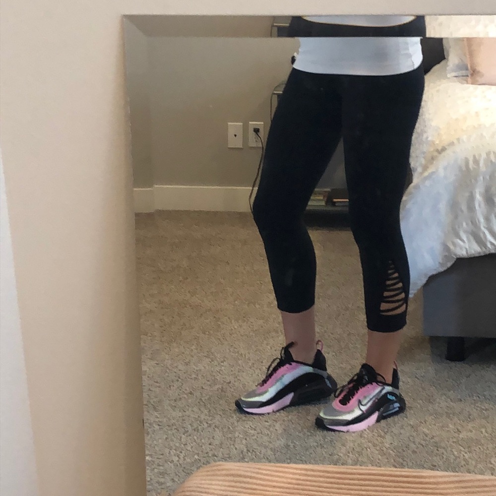 Athleta black pants with cut out.